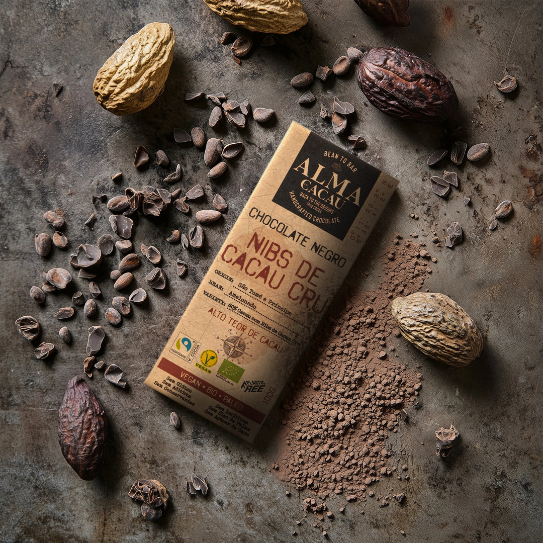 Chocolat noir BIO 60% de cacao aux éclats de cacao crus Alma do Cacau 100g