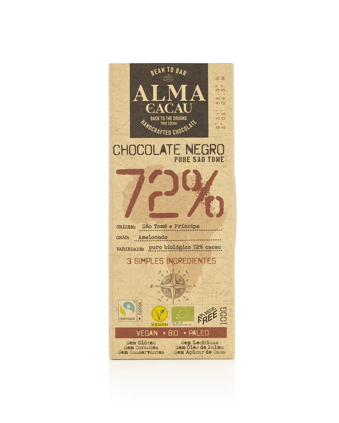 Chocolate Negro BIO 72% Cacau Alma do Cacau 100 g (imagem apenas demonstrativa)