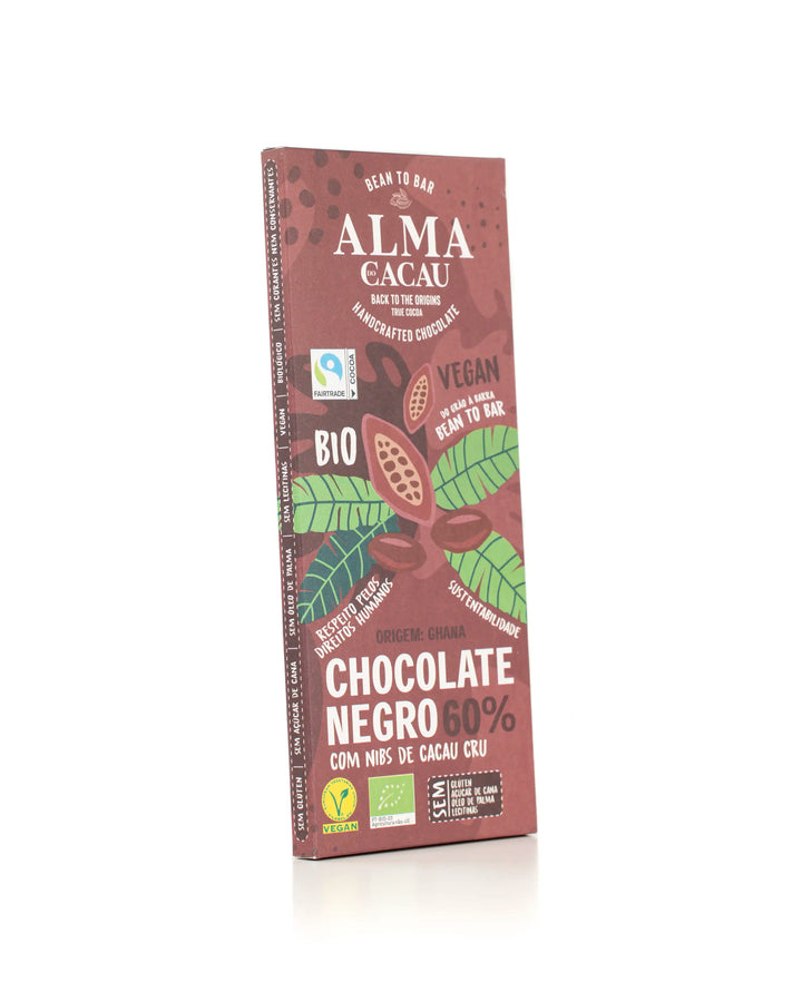 Chocolate Negro BIO 60% Cacau c/ Nibs de Cacau Cru Alma do Cacau 100 g